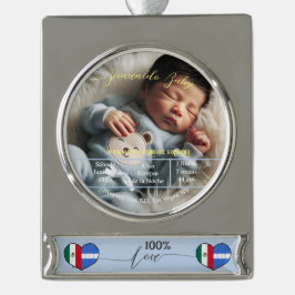 BegrüßungsjungBaby | Benutzerdefiniertes Foto Neug Banner-Ornament Silber