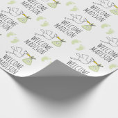 BegrüßungsjungBaby | Grüner Storch & Fußabdruck Geschenkpapier (Ecke)