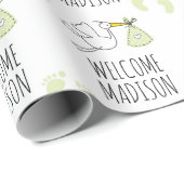 BegrüßungsjungBaby | Grüner Storch & Fußabdruck Geschenkpapier (Rolleneckpunkt)