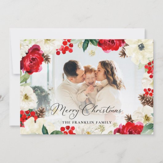 Begrüßungskarte des Weihnachtsroten Fotos Dankeskarte (Vorderseite)