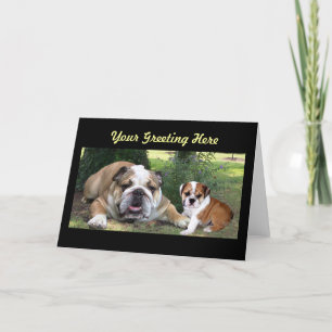 Begrüßungskarte für Bulldog Erwachsene und Welpen Feiertagskarte