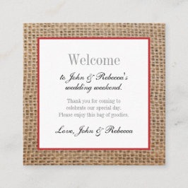 Begrüßungskarte für Burlap & Red Wedding Begleitkarte