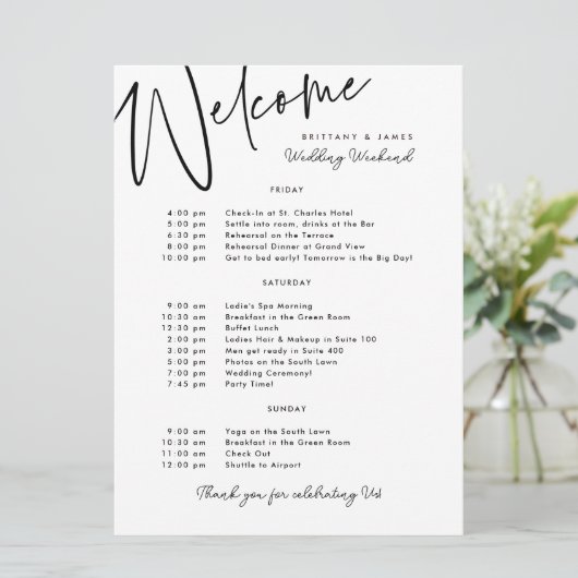 Begrüßungskarte für das Hochzeitwochenende Einladung (Stehend Vorderseite)