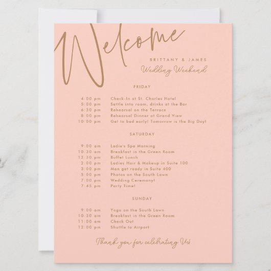 Begrüßungskarte für das Hochzeitwochenende Einladung (Vorderseite)