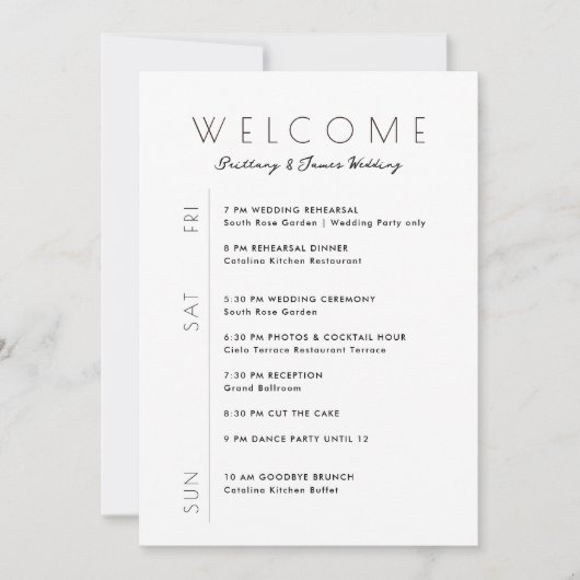 Begrüßungskarte für das Hochzeitwochenende Minimal Einladung (Vorderseite)