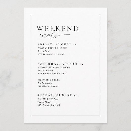 Begrüßungskarte für den Hochzeitstag Begrüßungstak Menükarte (Rückseite)