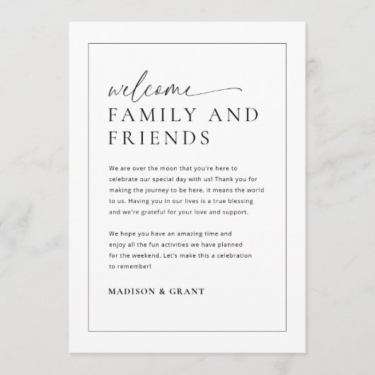 Begrüßungskarte für den Hochzeitstag Begrüßungstak Menükarte (Vorderseite)