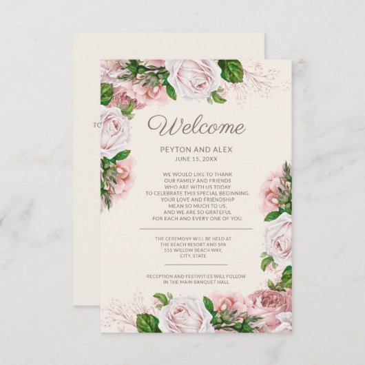 Begrüßungskarte für Rosa Blumenzwiebeln Begleitkarte (Vorne/Hinten)