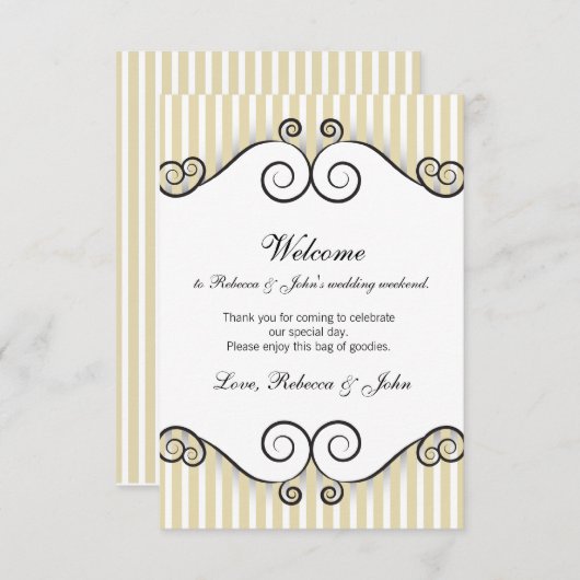 Begrüßungskarte mit Vintagem Goldstreifen Begleitkarte (Vorne/Hinten)