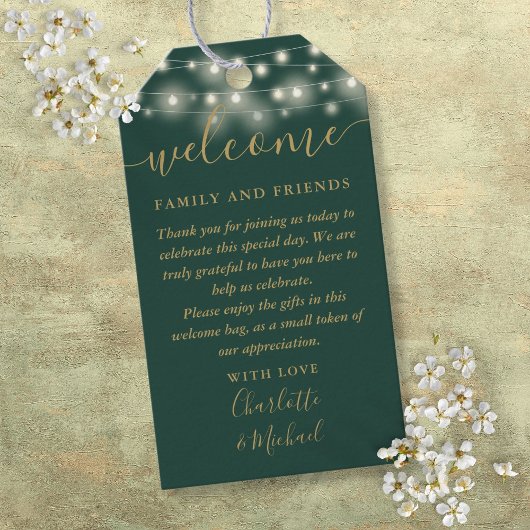 Begrüßungskorb für die Gastgeschenk Hochzeit Green Geschenkanhänger