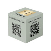 Begrüßungslogo QR-Code Oliven-grüne Info-Tabelle Würfel (Rückseite Schrägansicht)