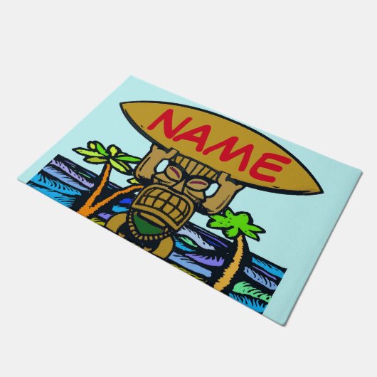 Begrüßungsmatte, Tiki und Surfbrett Türmatte (Schrägansicht)