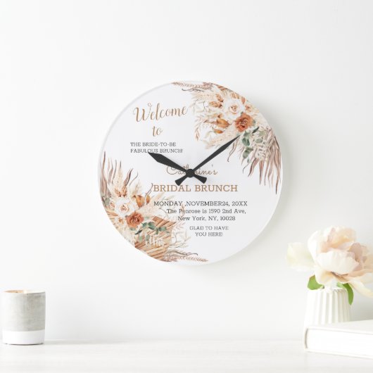 Begrüßungsmauer für Boho-Brautparty Große Wanduhr (Zuhause)