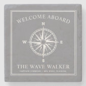 Begrüßungsnachricht| Nautical Compass Grau Steinuntersetzer (Vorderseite)
