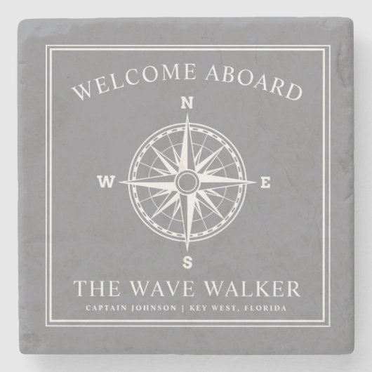 Begrüßungsnachricht| Nautical Compass Grau Steinuntersetzer (Vorderseite)
