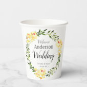 Begrüßungsnamen/Datum Gelbe W/Blume Hochzeit Pappbecher (Rückseite)