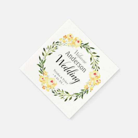 Begrüßungsnamen/Datum Gelbe W/Blume Hochzeit Serviette (Ecke)