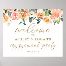 Begrüßungspalette für Gold Peach Floral Engagement Poster