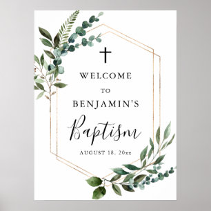 Begrüßungspalette für Grünfoliage Gold Cross Bapti Poster