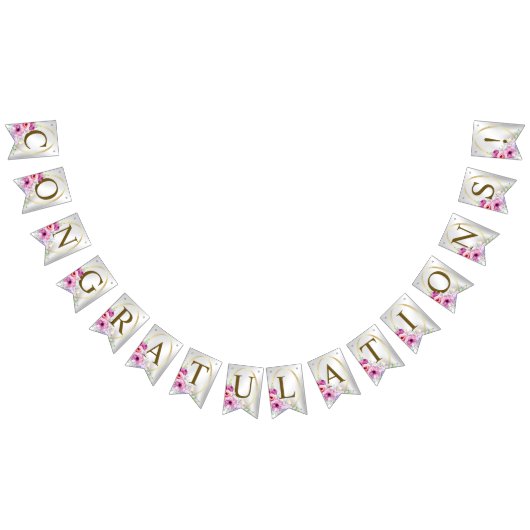 Begrüßungsparty farbenfroh rosa Blumen Golden Wimpelkette (Alle)