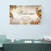 Begrüßungsparty Golden Orange Weiße Blume Banner (Messeveranstaltung)