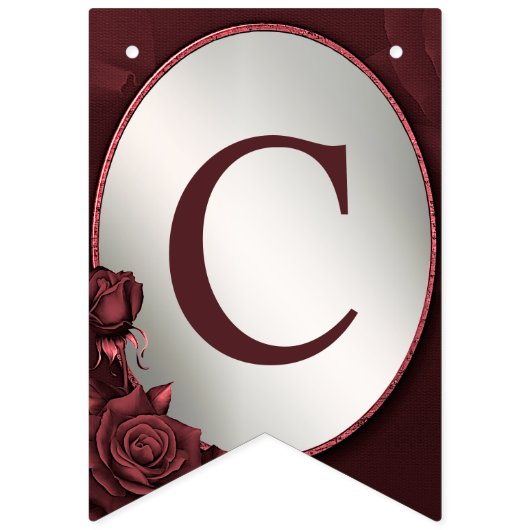 Begrüßungsparty Monogram Rosa Blume Wimpelkette (Erste Fahne)