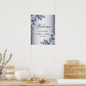 Begrüßungsparty Navy Blue Floral Moderne Poster (Küche)