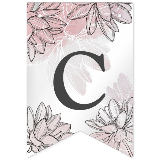 Begrüßungsparty Rosa Blume Silber Elegant Wimpelkette (Erste Fahne)