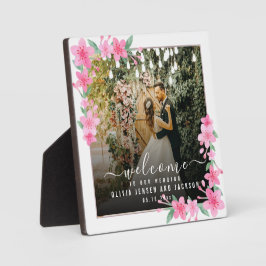 Begrüßungsparty Rosa Blumenrahmen Plaque Fotoplatte