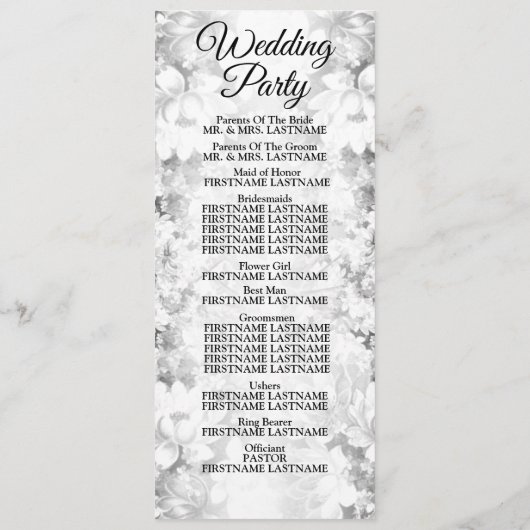 Begrüßungsparty Silver Floral Elegant Programm (Rückseite)