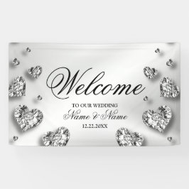 Begrüßungsparty Silver Hearts Gray Elegant Banner