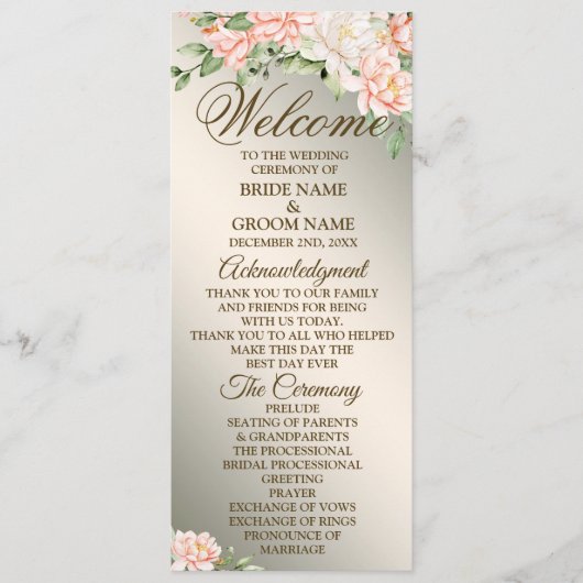 Begrüßungsparty Wasserfarbe Peach Blume Programm (Vorderseite)