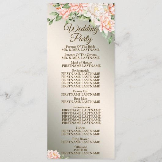 Begrüßungsparty Wasserfarbe Peach Blume Programm (Rückseite)