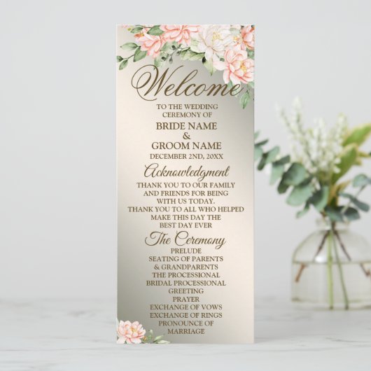 Begrüßungsparty Wasserfarbe Peach Blume Programm (Stehend Vorderseite)