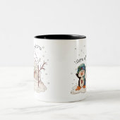 Begrüßungspinguin Weihnachtszeit-Tasse Zweifarbige Tasse (Mittel)