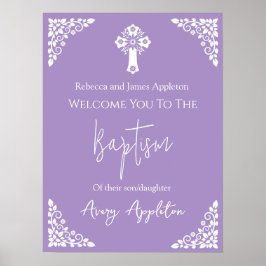Begrüßungsposter Floral Cross Christening Lilac Poster