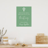 Begrüßungsposter Floral Cross Christening Sage Grü Poster (Küche)