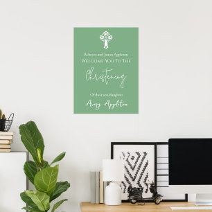 Begrüßungsposter Floral Cross Christening Sage Grü Poster