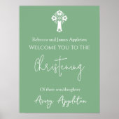 Begrüßungsposter Floral Cross Christening Sage Grü Poster (Vorne)