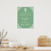 Begrüßungsposter Floral Cross Christening Sage Grü Poster (Küche)
