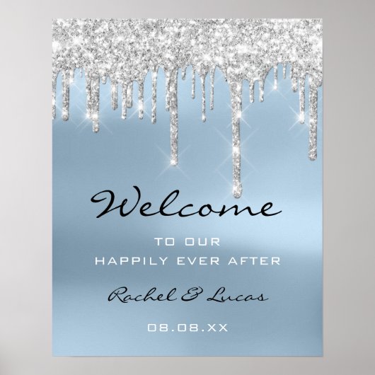 Begrüßungsposter Silbergraue Tropfen Blau Poster (Vorne)