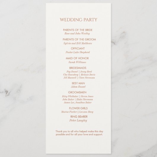 Begrüßungsprogramm Ochre and Ivory Monogram Programm (Rückseite)