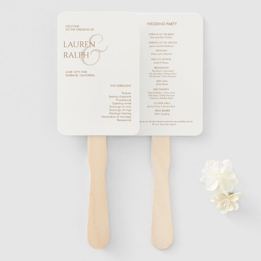 Begrüßungsprogramm Taupe & Ivory Monogram Fächer (Vorne und Hinten)