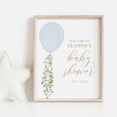 Begrüßungsschild Blue Ballon Eucalyptus Baby Dusch Poster