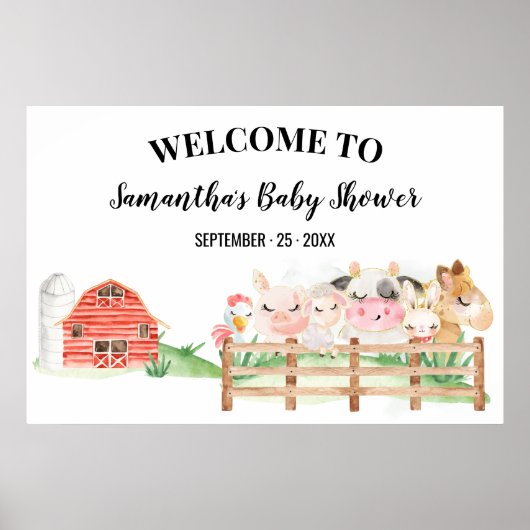 Begrüßungsschild Kinderdusche Farm Baby Animals Po Poster (Vorne)