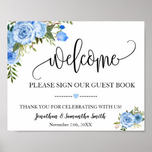 Begrüßungsschild unser Gästebuch Hochzeit blau flo