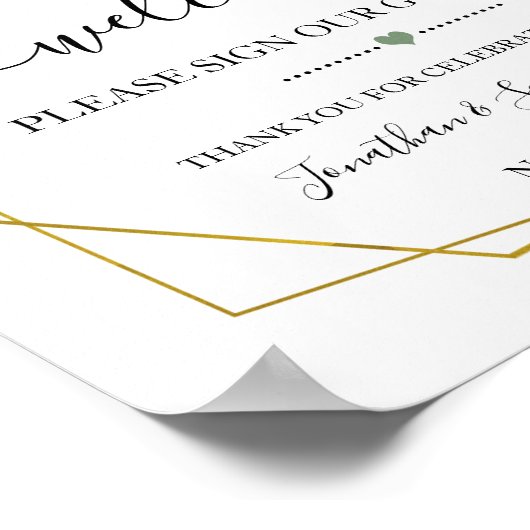 Begrüßungsschild unser Gästebuch Hochzeitsgrün Gol (Ecke)