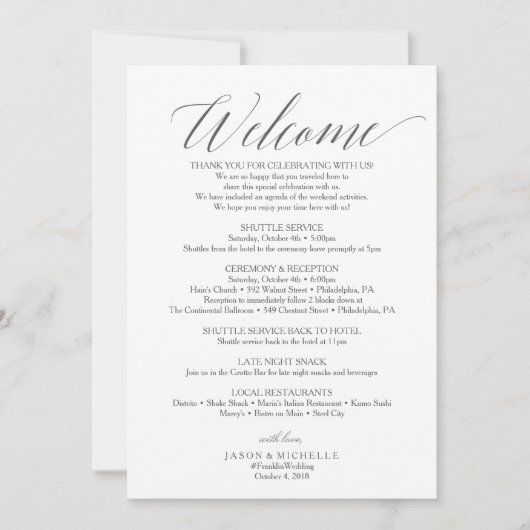 Begrüßungsschreiben für graue Skripte Einladung (Vorderseite)