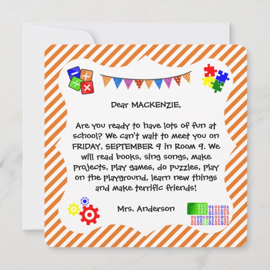 Begrüßungsschüler kehren zur Schulkarte zurück Dankeskarte (Rückseite)