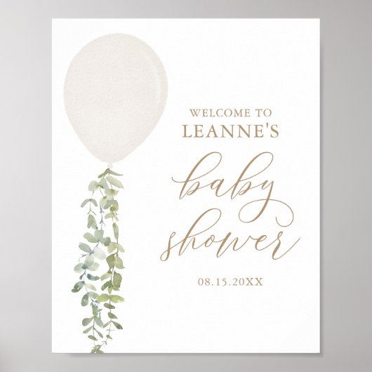 Begrüßungssignatur Weißer Ballon Eucalyptus Baby D Poster (Vorne)